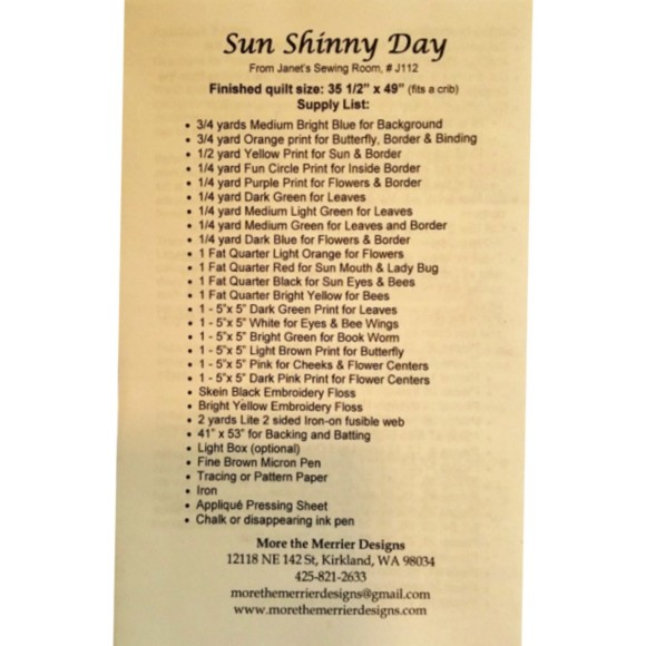 More The Merrier Design Quilt Pattern - Sun Shiny Day - Size 35 1/2" x 49" - Picture 3 of 3